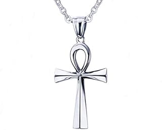 ZBOMR Men's Stainless Steel Coptic Ankh Cross Religious Pendant Necklace Charm Ancient Egyptian Lucky Protection Jewellery For Women Men 20 Inch Chain