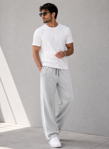 Image of ENDEAVOUR WEAR Men's Baggy Striped Relaxed Oversized Fit Track Pants | Cotton Rich Fabric | Straight Loose Fit Non-Cuffed | Gym, Streetwear & Casual Comfort Track Pants Lounge Pants
