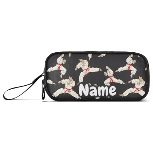 Image of Custom Karate Black Background Pencil Case Box Boys Girls Personalized Name Large Pencil Pouch Stationery Pen Bag Organizer for Kids Adults School Office