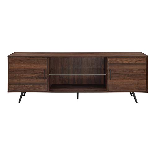 Walker Edison Saxon Mid Century Modern 2 Door Glass Shelf Tv Stand For Tvs Up To 80 Inches, 70 Inch, Dark Walnut #TOP3