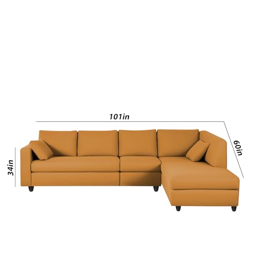 Image of Florian RHS 6 Seater L Shape Sofa Set for Living Room (Orange Fabric) Premium Fabric Sofa