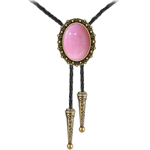 Image of Jeilwiy Bolo Tie for Men Western Cowboy Tie Necklace Gold Bolo Tie Leather Necktie Halloween Tie Accessories for Women