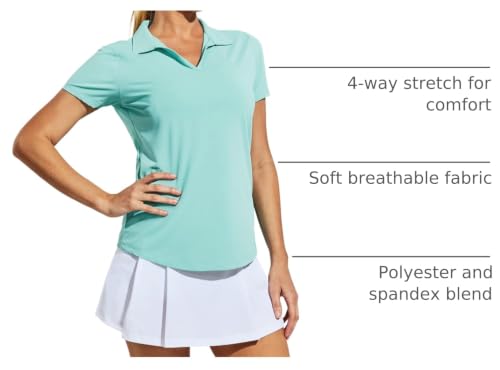 Image of MIER Women's Golf Polo Shirts Collared V Neck Short Sleeve Tennis Shirt, Dry Fit, Moisture Wicking