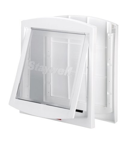 STAYWELL Puerta para perros y gatos, color blanco, para perros y gatos medianos