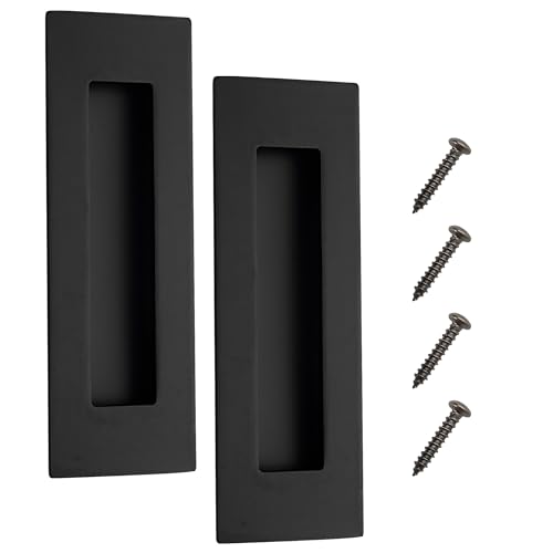 Vancoho 6 Inch Recessed Pocket Door Pull Stainless Steel Rectangular Finger Flush Puls for Sliding Closet Barn Door Handle Rectangular Door Hardware (Matte Black 2 Pack)