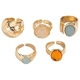 ATMRC Juego de 5 anillos apilables gruesos de piedras preciosas de colores vintage for mujer