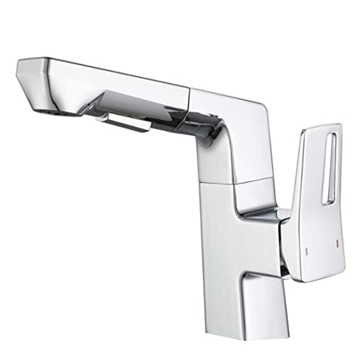 バスルームシンク用蛇口 引き出し式スプレー付き 真鍮製 温水・冷水シングルホールシンク用蛇口 - グレー(Black)