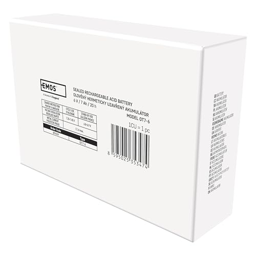 EMOS - Wartungsfreier Bleiakku - 6V 7Ah - AGM Batterie - Faston 4,7mm Anschluss - Für Alarmsysteme, Brandmeldetechnik, USV-Geräte - 151x34x94 mm