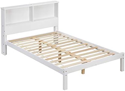 Cherry Tree Furniture Elgin Wooden Bed Frame with Shelf Headboard (White, UK Small Double)