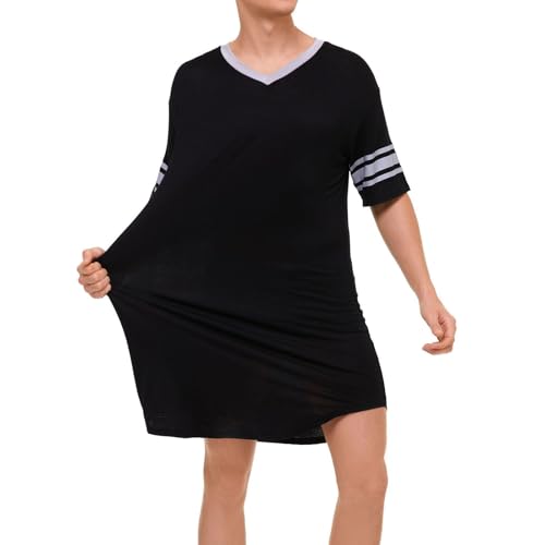 Men's Cotton Night Shirt Fall Loungewear Nightshirt Short Sleeve Sleep Shirt Fashion Cool Cozy Open Leg