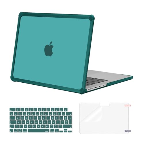 MOSISO Funda Compatible con MacBook Pro 14 Pulgadas 2024-2021 M4 M3 M2 M1 A3112 A3185 A3401 A2918 A2992 A2779 A2442,Antirrotura Heavy Duty TPU Bumper Carcasa Dura&Teclado&Pantalla Film,Verde Teal