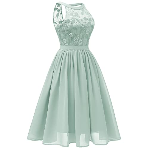 Women Vintage Halter Neck Floral Lace Hi-Lo Backless Bridesmaid Dress A-Line Short Prom Retro Cocktail Formal Swing Dress2