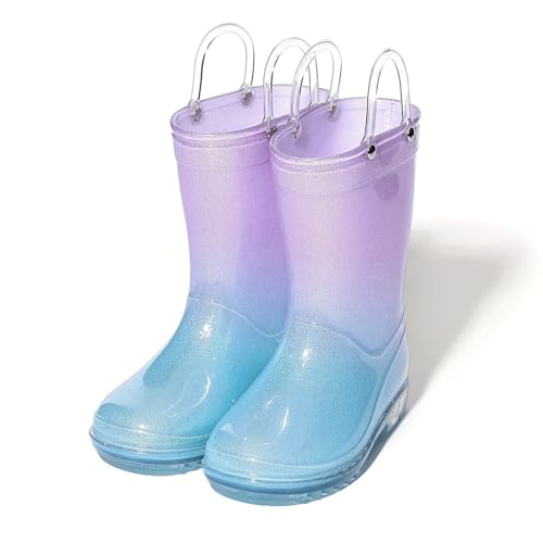 IWIHMIV Kids Rain Boots Water Shoes With Easy On Handles Outdoor Lightweight Non Slip Rubber Boots for Toddlers3