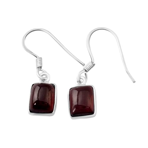Boucles d'oreilles grenat rouge argent 925 pendantes minimalistes LK_RDG_00002