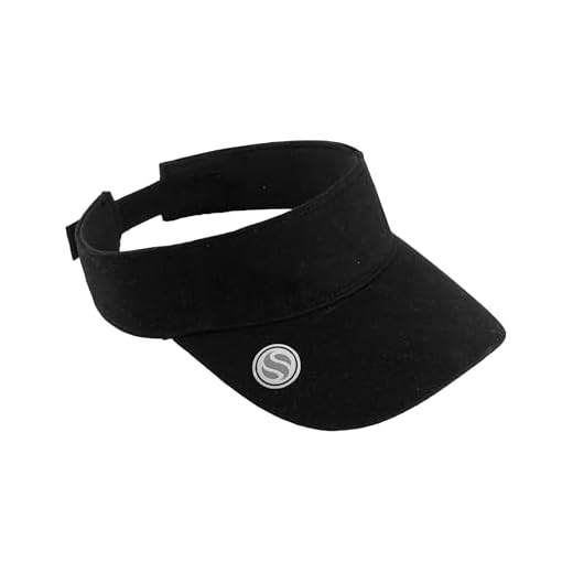 Surprizeshop Womens Golf Adjustable Velcro Visor | Velcro | Built in Magnet | Hand Enammelled 25mm Ball Makrer | Rigid Peak | Multiple Colours | Golf Visor | Tennis Visor, Black, One Size