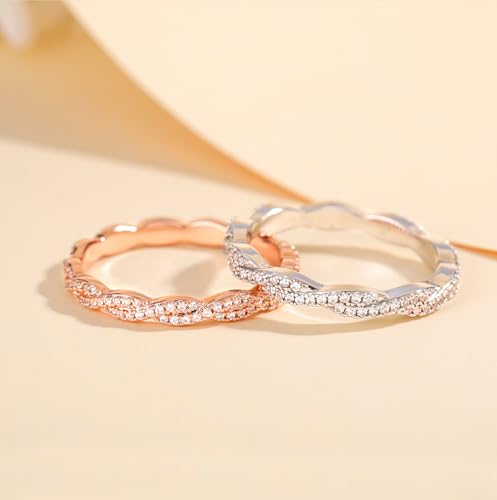 TIGRADE Engagement Ring Cubic Zirconia Twisted Ribbons of Pave-Set Eternity Wedding Band for Women Size 3-122