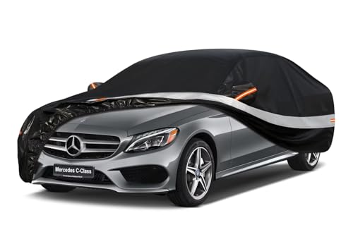Image of 10 Layers Car Cover Custom Fit for Benz C Class C250 C300 C43 C63 (1993-2025), Waterproof All Weather for Automobiles, Outdoor Full Cover Sun Dust Rain Protection with Cotton. Black
