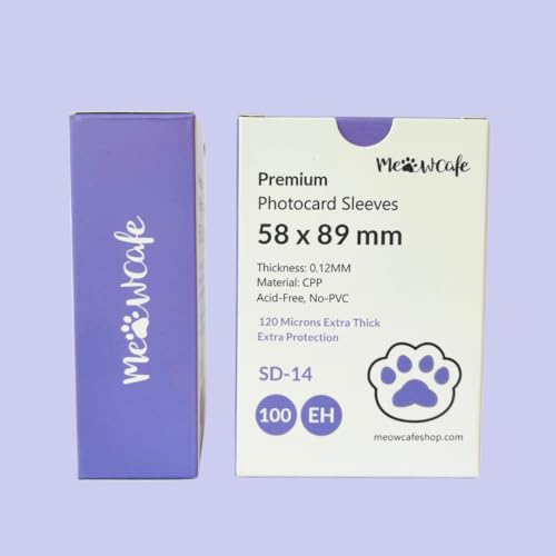 MEOWCAFE Premium CPP Card Sleeves in Box Design Strong Thick High Clarity Kpop Photocard Sleeve 100 Sleeves (58x89mm (120 Micron))