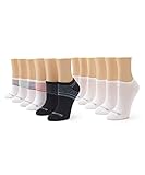 No nonsense Green Threads No Show Cushioned Liner Sock, 12 pair pack, Assorted: White/Black/Striped, One Size