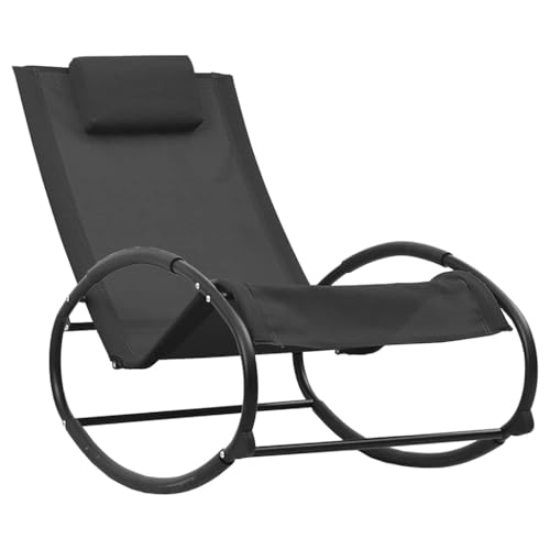 vidaXL Sonnenliege mit Kissen Relaxliege Gartenliege Liegestuhl Schaukelliege Schwingliege Gartenmöbel Camping Stahl Textilene Schwarz