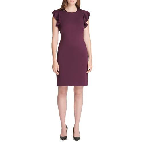 Image of Tommy Hilfiger Women's Sleeveless Ruffle Hem Jewel Neck Crepe Sheath Mini Dress