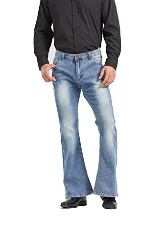 Image of Men's Relaxed Vintage 60s 70s Bell Bottom Stretch Fit Classic Comfort Flared Flares Retro Leg Disco Denim Jeans Pants