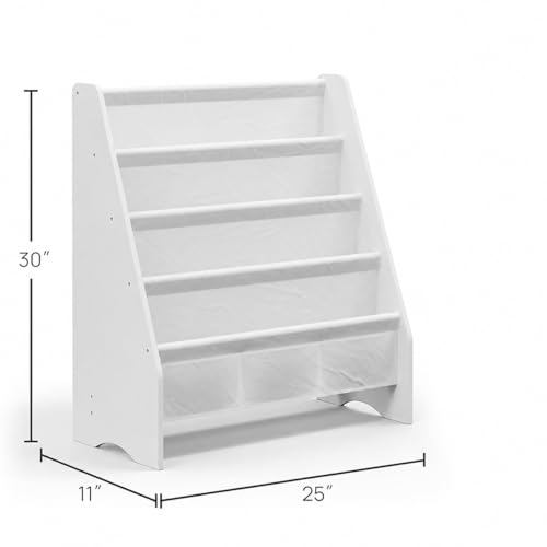 Image of SEIRIONE Sturdy Kids Bookshelf, 4-Tier Book Shelf for Kids Room with Oxford Fabric-Nursery Room Playroom Classroom, Deep Slings to Keep Books Upright, Ideal Height for Toddler Age 3+, Matte White