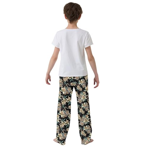 Dragon Floral Boys Long Pants Soft Trousers Elastic Waist Kids Lounge Bottoms with Pockets S-XL3