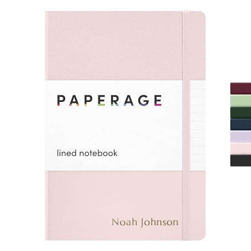 PAPERAGE Personalized Lined Journal Notebook for Writing - Customizable Text in Embossed Metallic Gold Foil, 160 Pages, 100 GSM Thick Paper, Leather Hardcover Diary, 5.7 inches x 8 inches, Blush