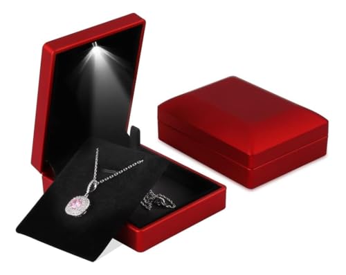 Estojo de Joia Premium com LED, Caixa Vermelha para Gargantilha, 9x7x3 cm, Iluminação Automática, Interior em Veludo Preto (Vermelho)