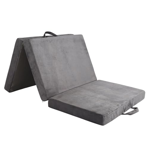 Tri-Fold Memory Foam Mattress,Single Folding Mattress with Handles and Washable Covers,Portable Floor Bed Foldable Mat for Travel & Camping & Yoga,75" x 38" x 4"