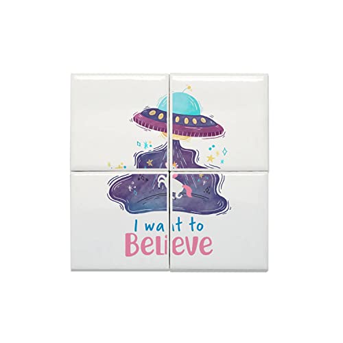 Carreaux Céramique I Want To Believe Licorne Ovni - Lot de 4 Décorations Murales 40x40 cm