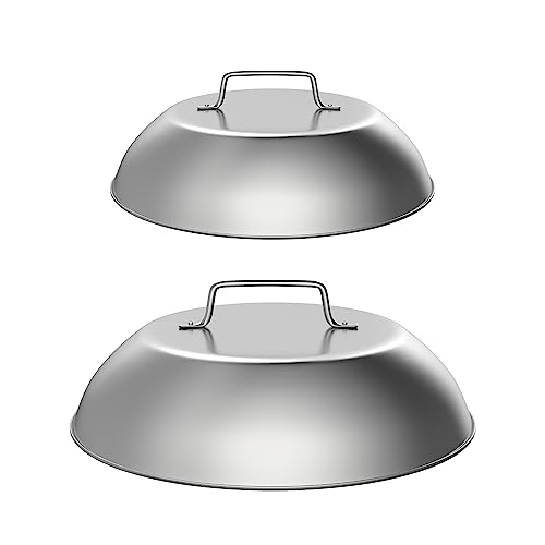Image of SafBbcue 2 Sets Flat Top Grill Accessories - 12 inch & 9 inch Cheese Melting Dome Basting Cover for Blackstone, Pitboss, Pizza Oven /Wok - Metal Dome for Grill Cooking