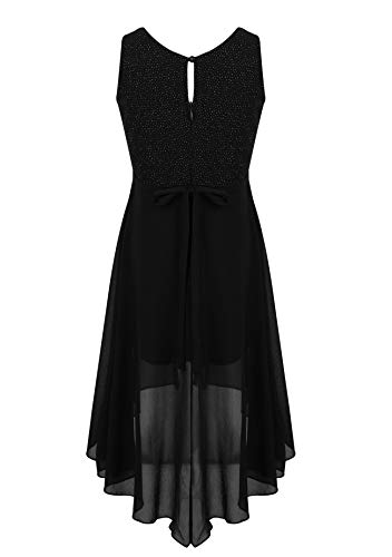 Yizyif Big Girls Sparkle Waist Princess Prom Wedding Gown Formal Dance Party High Low Chiffon Dresses Rhinestone Black 14 #TOP1