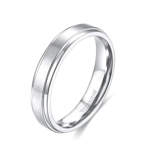 Bague de mariage en titane brossé homme élégante avec bords en escalier argent t66.5