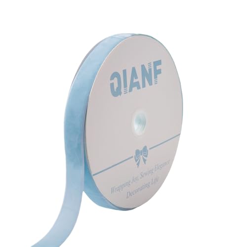 Image of QIANF Vintage Sky Blue Velvet Ribbon Christmas Ribbon for Gift Wrapping Crafts Christmas Tree Ornaments Garland Decorations, 1 Inch X 25Yd