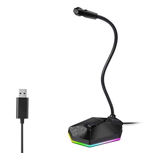 Microphone USB,ARCHEER Microphone PC Micro Gamer Micro PC USB Microphone à Pied Plug et Play avec RGB LED Lumière Bouton Mute pour PS4 Ordinateur Podcasting Chant Youtube Skype Jeux Video