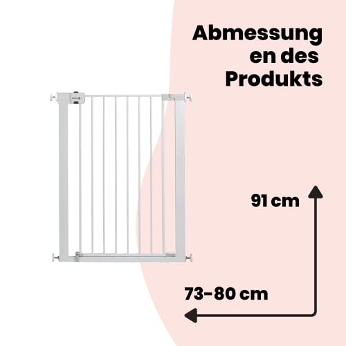 Safety 1st Easy Close Extra Tall Metal Gate,Treppenschutzgitter ohne Bohren, 73–80 cm (max. 94 cm erweiterbar), besonders hohes Gitter (91 cm), leicht schließbares Türschutzgitter, kein Bohren, Weiß