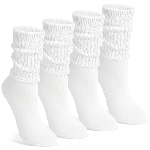 Tialfas 4 Pairs Slouch Socks Womens 4-7 Slouchy Boot Socks Womens Athletic Socks Calf Tube Scrunch Cotton Knit Crew socks for Womens Ladies Girls