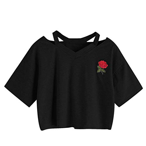 Gusspower Camisas Mujer, Sudadera de Manga Larga para Mujer de Moda Rosas Bordadas Blusa Casual Tops Cuello V Blusa de Mujer