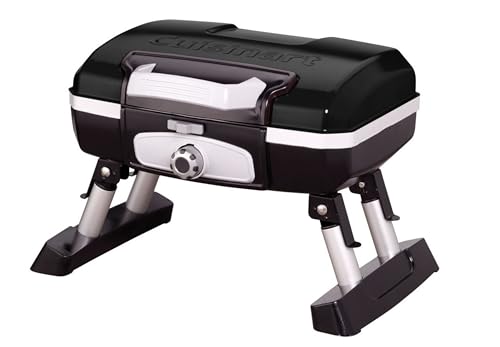 Cuisinart Petite Gourmet Portable Gas Grill, Compact & Lightweight Tabletop Small Grill for BBQs, Camping, Tailgates & Small Spaces, 5,500 BTU Burner Folding with Carry Handles, Black