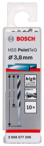 Bosch Professional 10x forets hélicoïdaux HSS PointTeQ (pour métal, 3,8 x 43 x 75 mm, accessoires pour perceuses-visseuses)