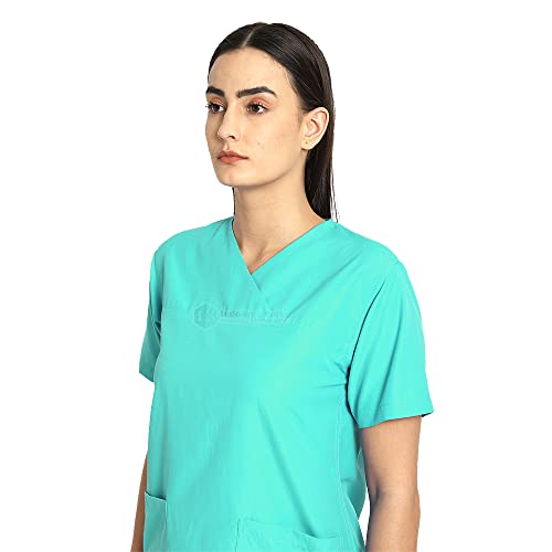 Image of IS IndoSurgicals Faux Wrap Scrub Suits for Doctors Women OT Dress (S, Sea Green)