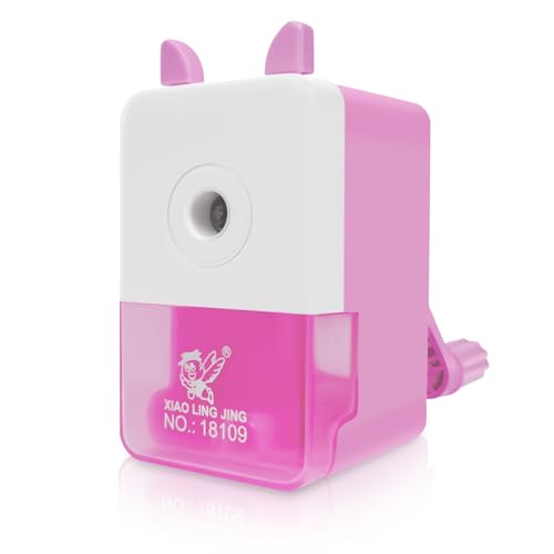 Axinost sacapuntas de manivela,sacapuntas manual,Sacapuntas de Escritorio, Es adecuado para estudiantes y trabajadores de oficina,azul y blanco,rosa y blanco (rosa y blanco)