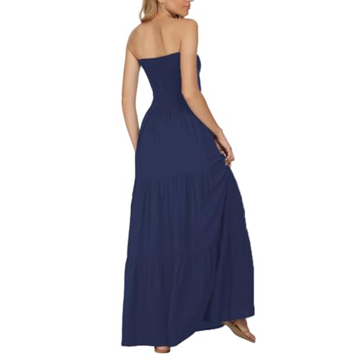 Image of Women's Summer Strapless Tube Top Maxi Dresses Off Shoulder Boho Beach Long Dress