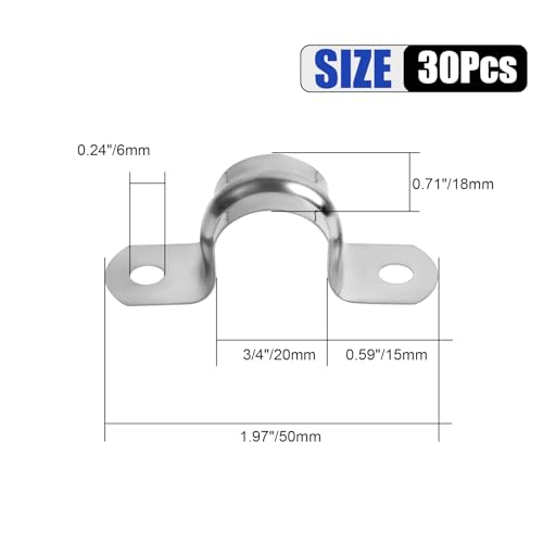 Image of 30Pcs 3 /4 Inch Stainless Steel Conduit Clamps, 2 Hole Strap U Bracket Rigid Pipe Strap, Tension Clips U-Tube Clamp for Pipe Fixing on Various Surfaces