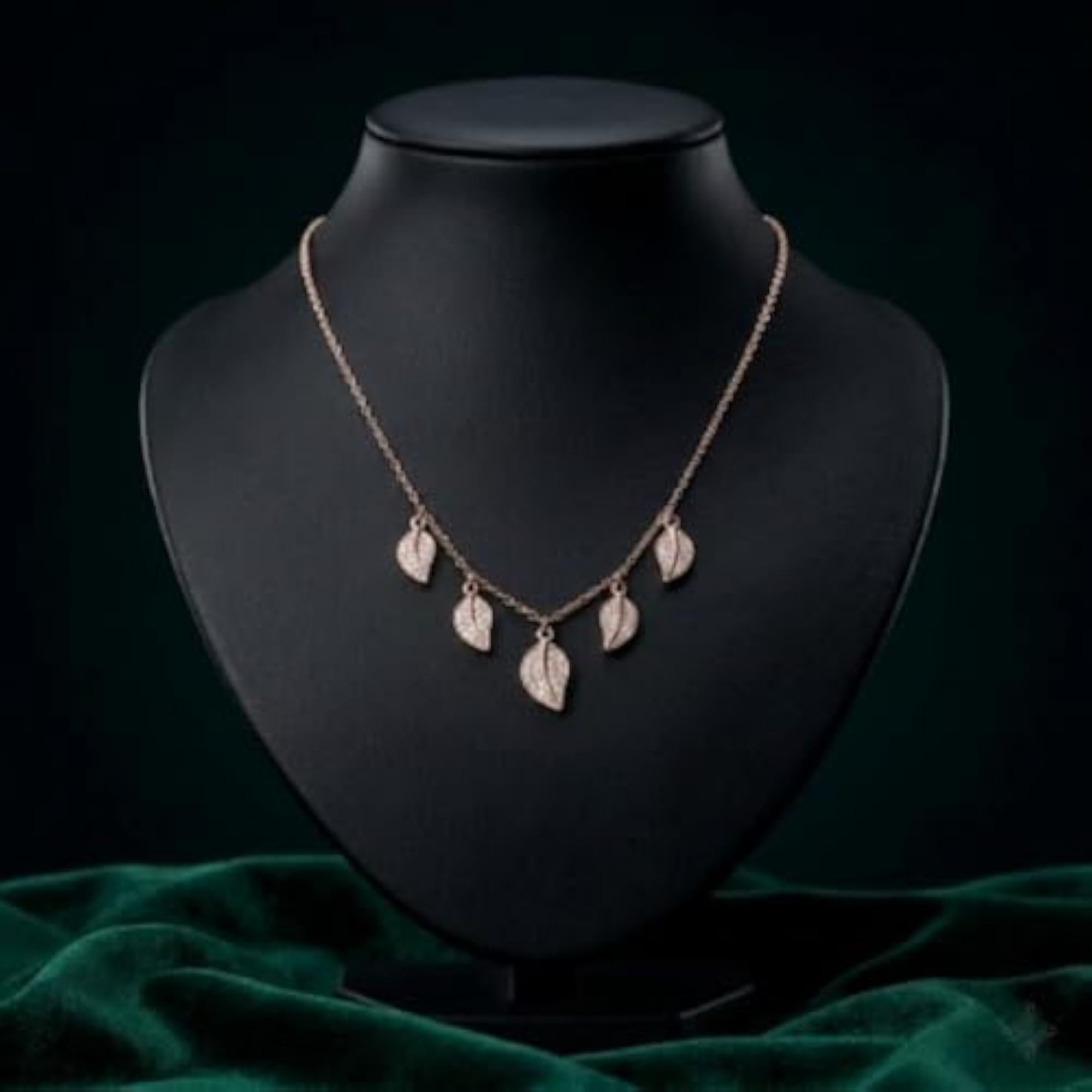 Women's 925 Sterling Silver Rose Gold Leaf Dangle Pendant Necklace