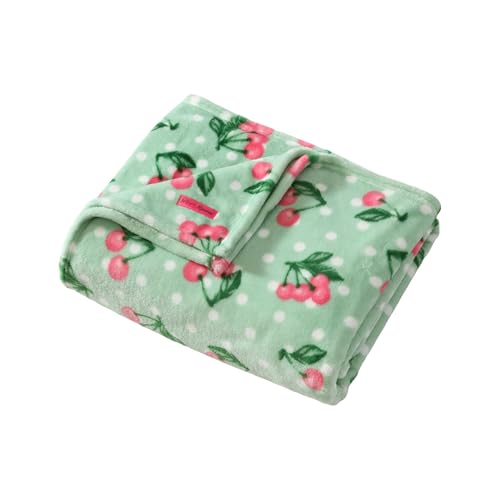 Betsey Johnson - Blanket Buttery-Soft Throw Blanket for Couch or Bed Boldly Plush & Oversized Bedding (Cherry Dots Green 50 x 70)