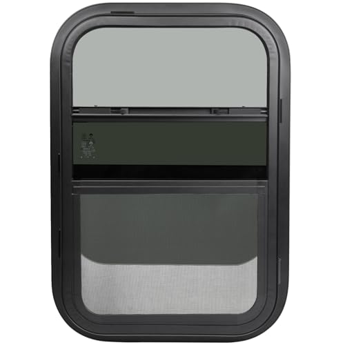 Image of 18 inchW x 30 inchH RV Windows for Cargo Trailer Camper,Tinted Vertical Sliding | Cargo Utility Trailer Window Replacement w /Screen&Trim Ring,Fit 15 /16 inch or 1-3 /8 inch Thick Wall,Allow Error 1 /16,DOT Approved
