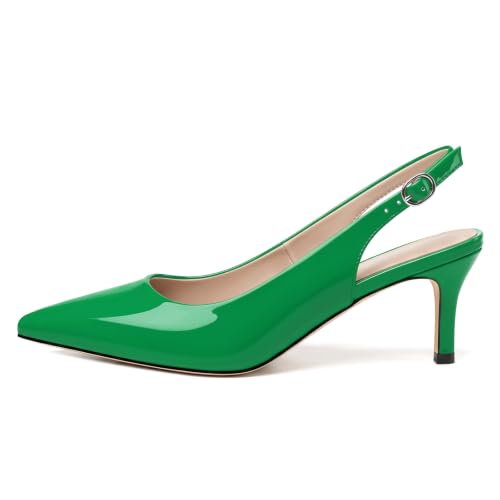 Image of NUMALEO Slingback Heels for Women Pointed Close Toe Kitten Heels Patent Pumps Dress Party Comfy Heeled Sandals Stiletto 2.5 Inch Dress Shoes